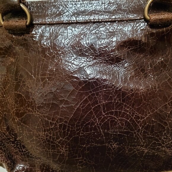 KOOBA Brooklyn Brown Distressed Crackled Leather Satchel Shoulder Bag - Picture 4 of 14